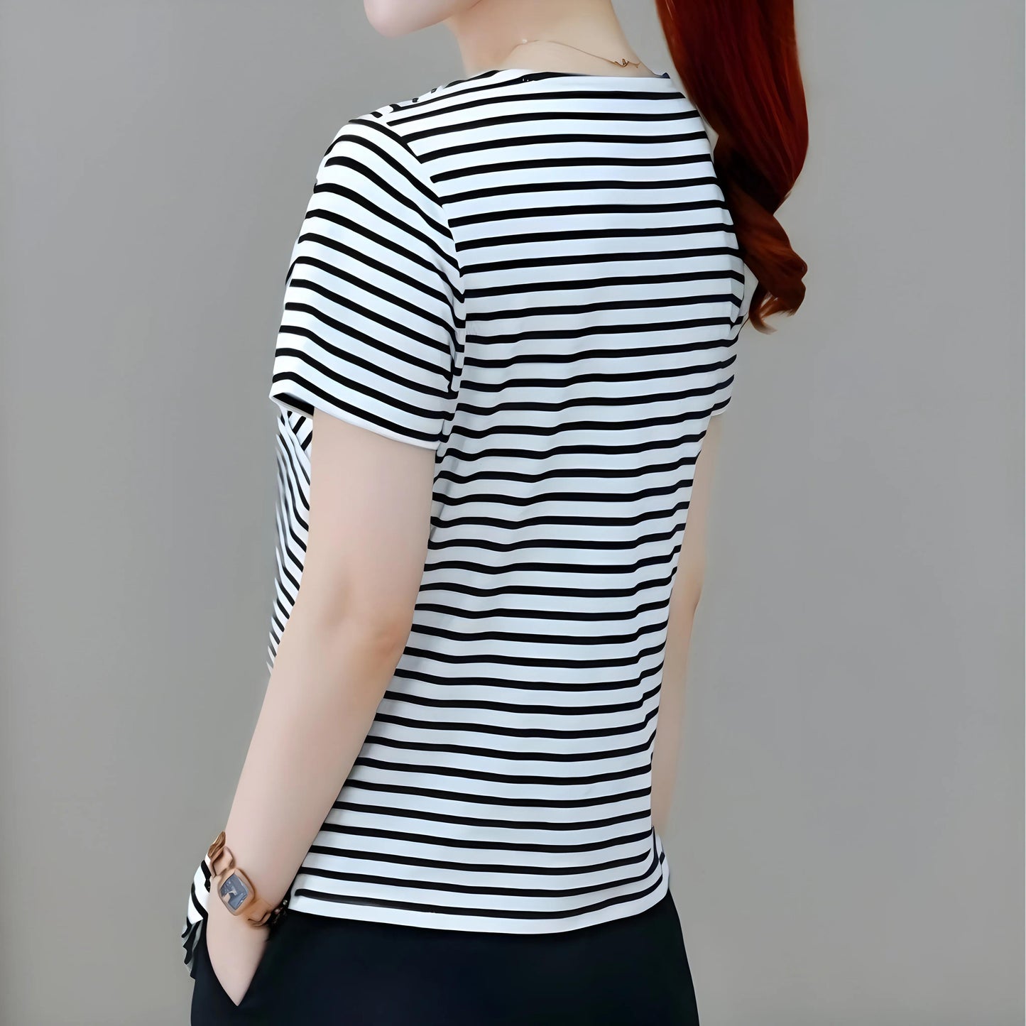 Mira Stripe Drape Front T-Shirt