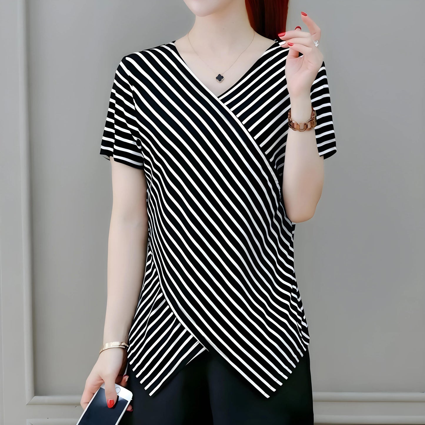 Mira Stripe Drape Front T-Shirt