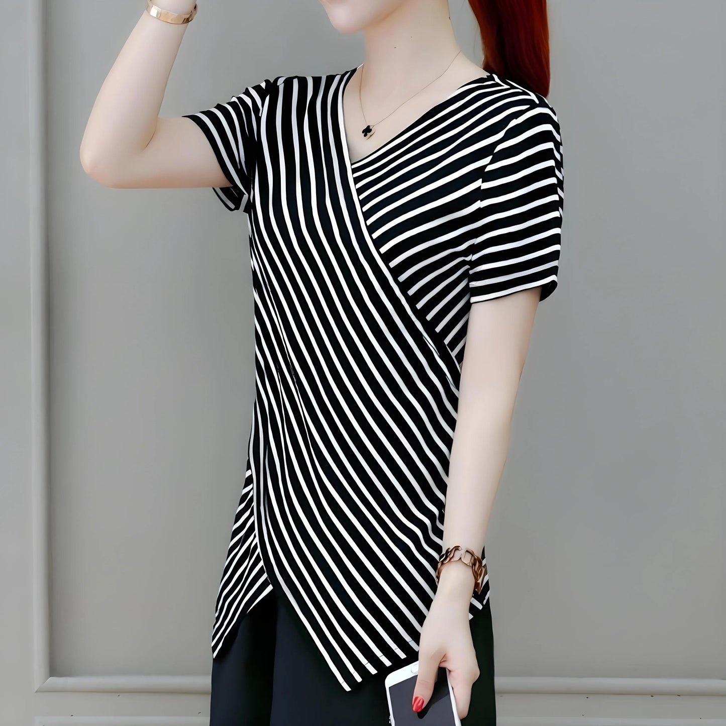 Mira Stripe Drape Front T-Shirt