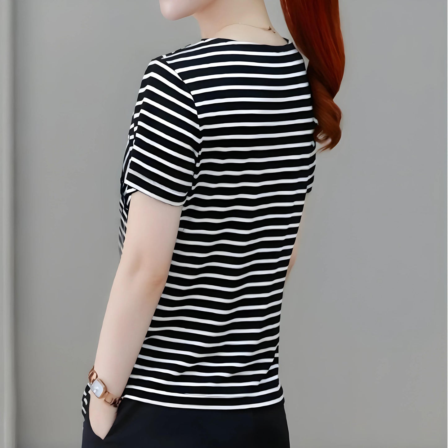 Mira Stripe Drape Front T-Shirt