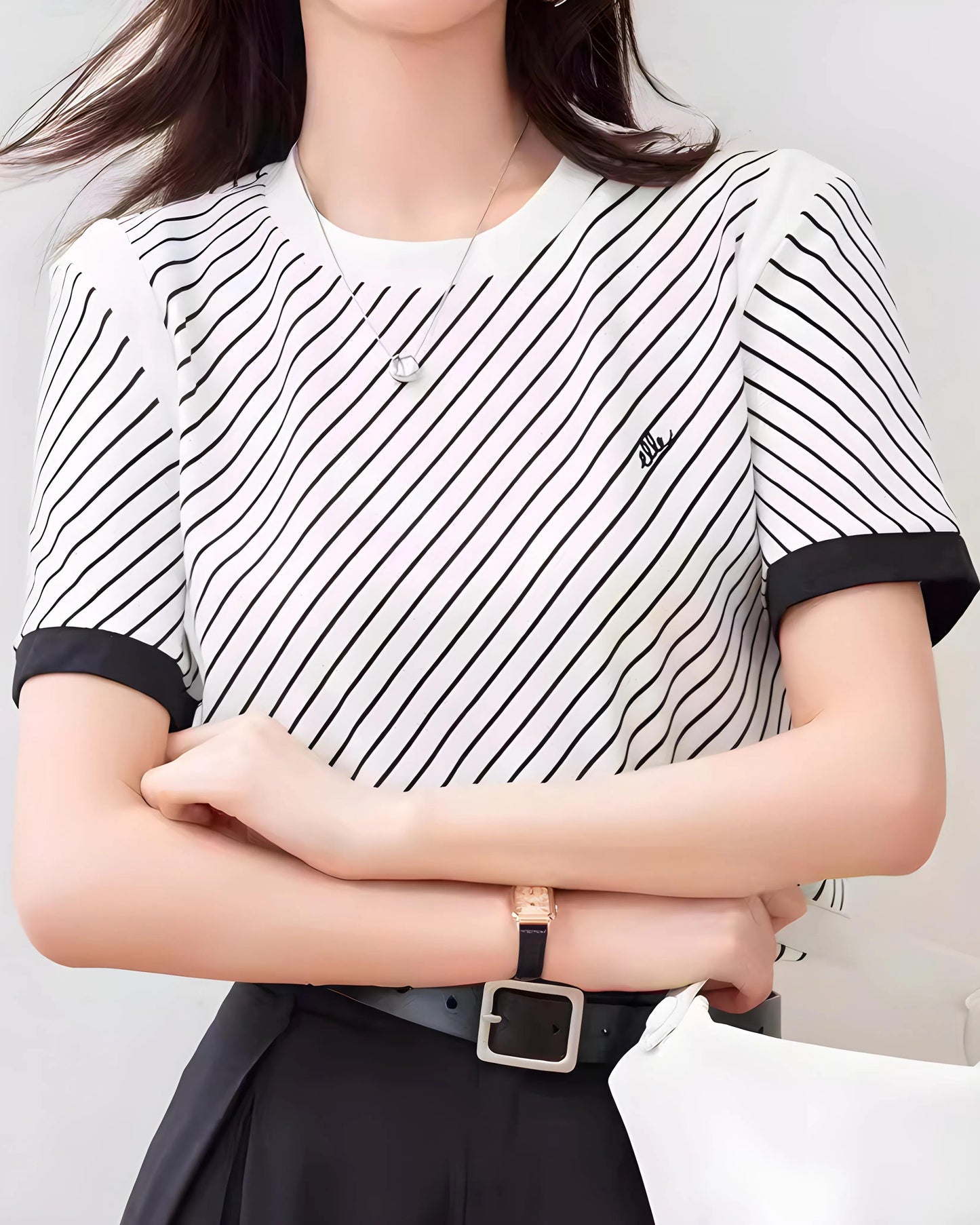 Lina Stripe Trim Cotton T-Shirt