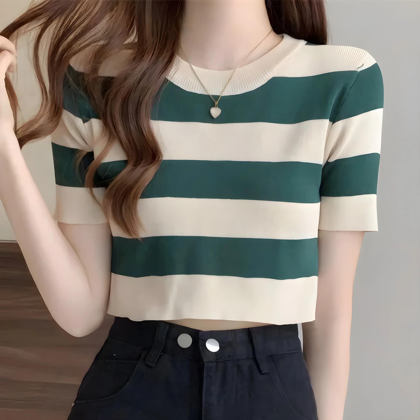 Nola Stripe Knit Cropped T-Shirt