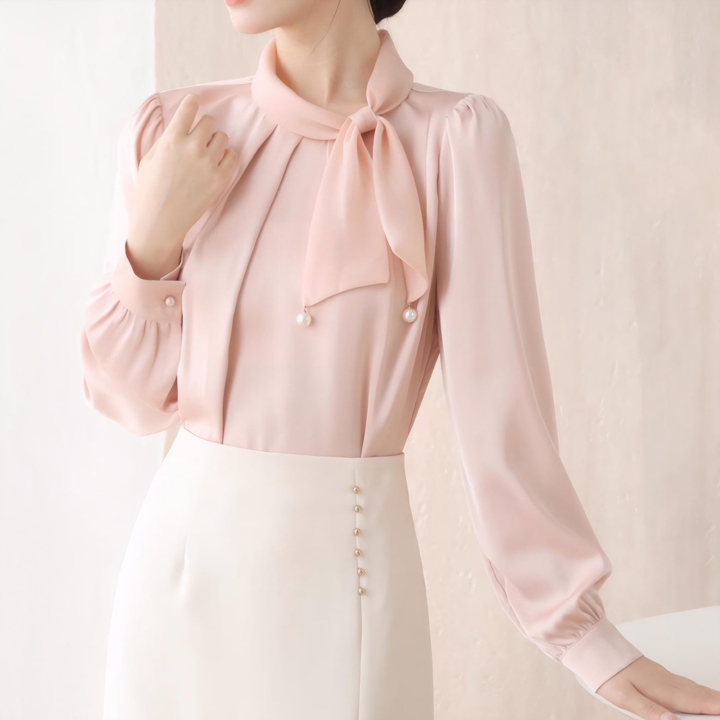 Blush Tie Pearl Blouse
