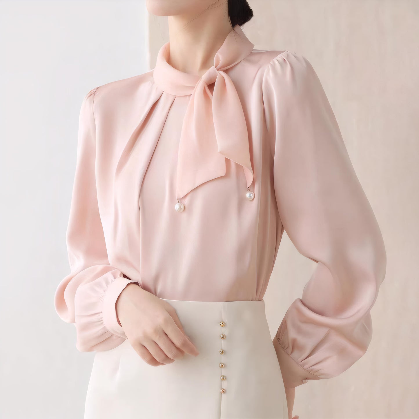 Blush Tie Pearl Blouse