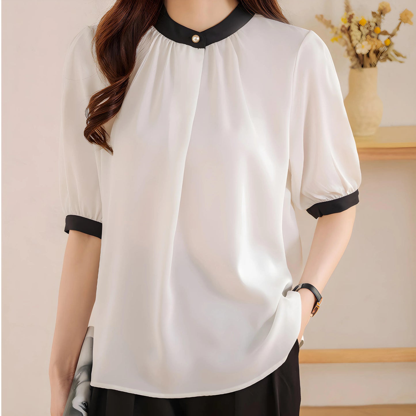 Vera Ease Pearl Trim Blouse