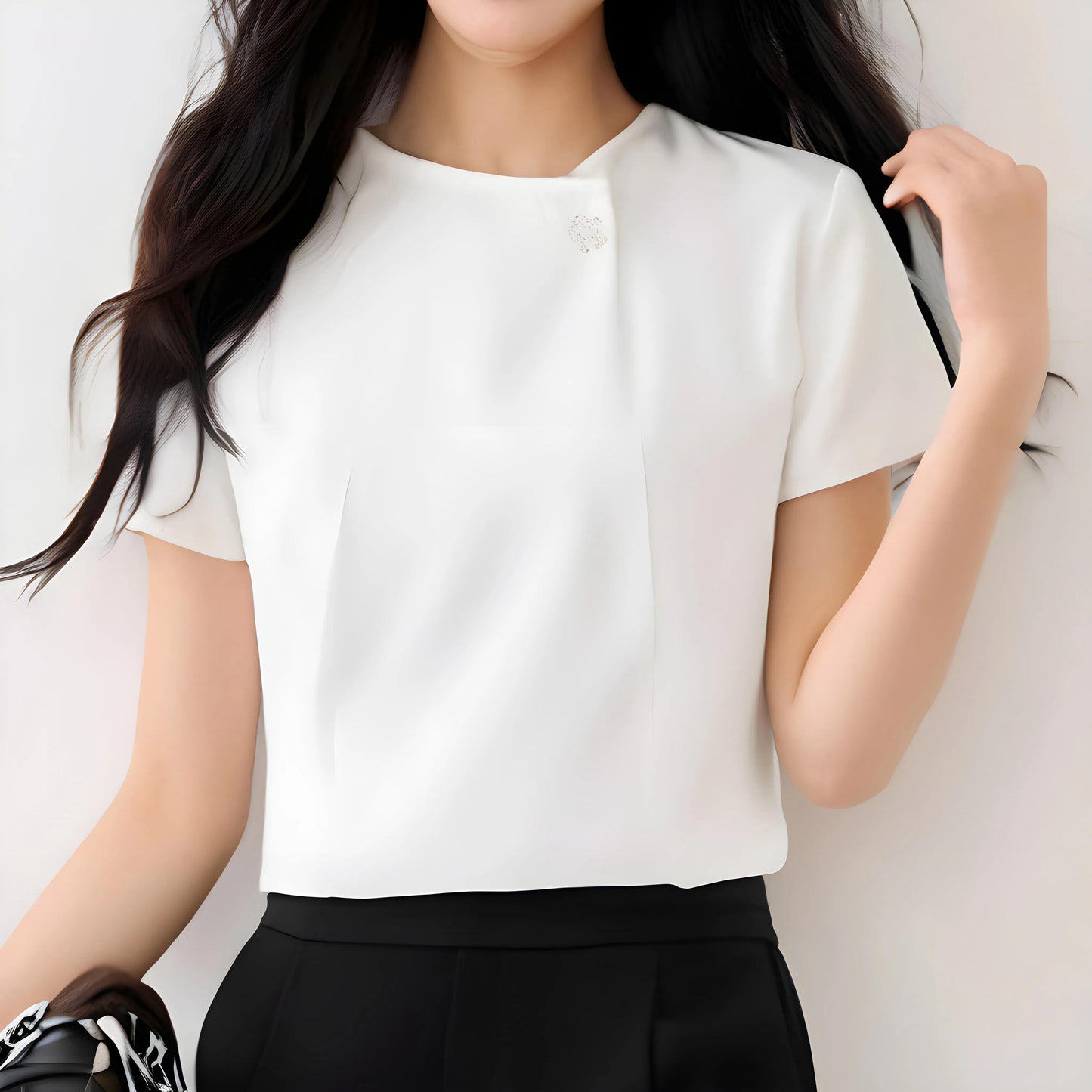 Elena Ease Brooch Pleat Blouse