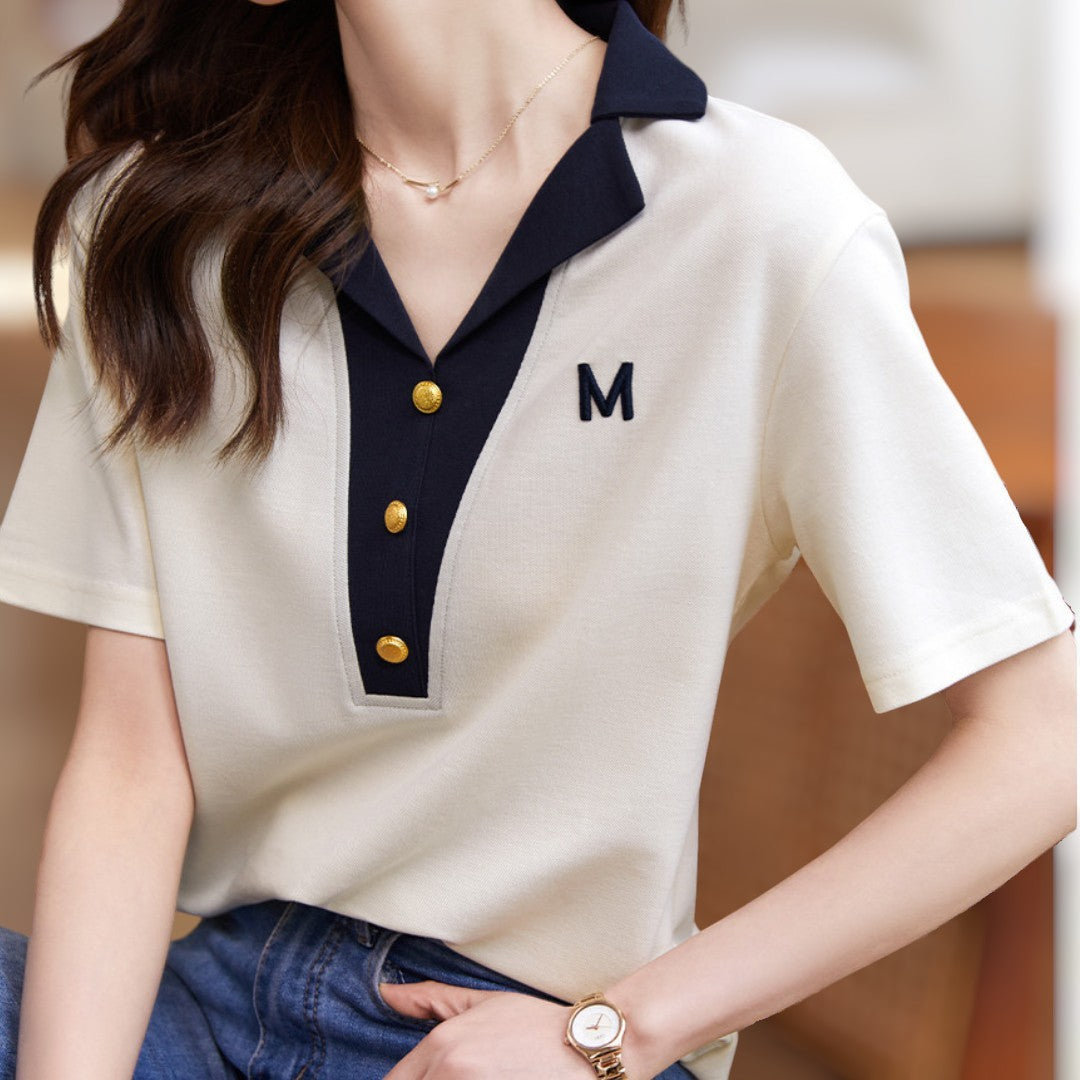 Marcie Contrast Button Collar T-Shirt