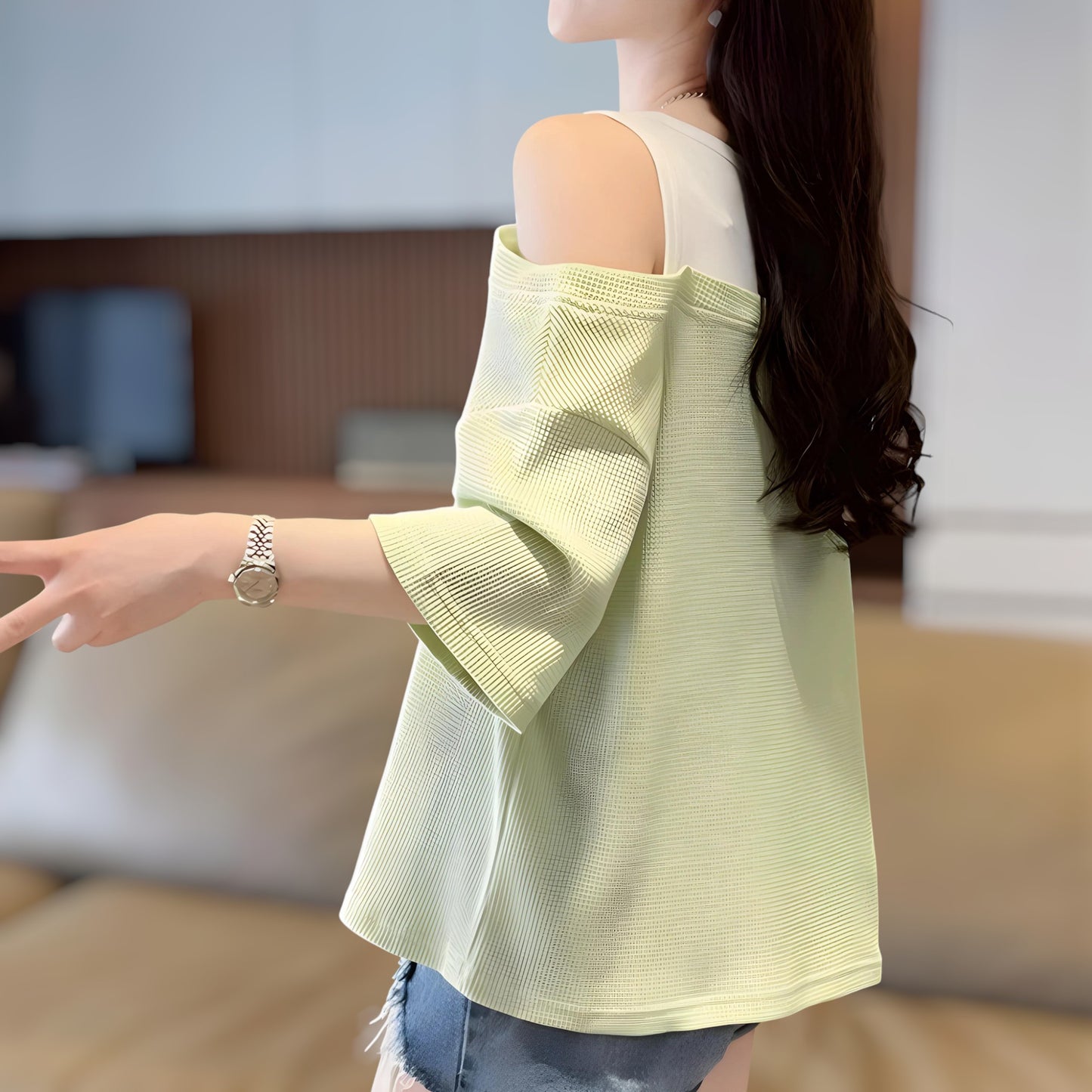 Lara Off-Shoulder Waffle T-Shirt