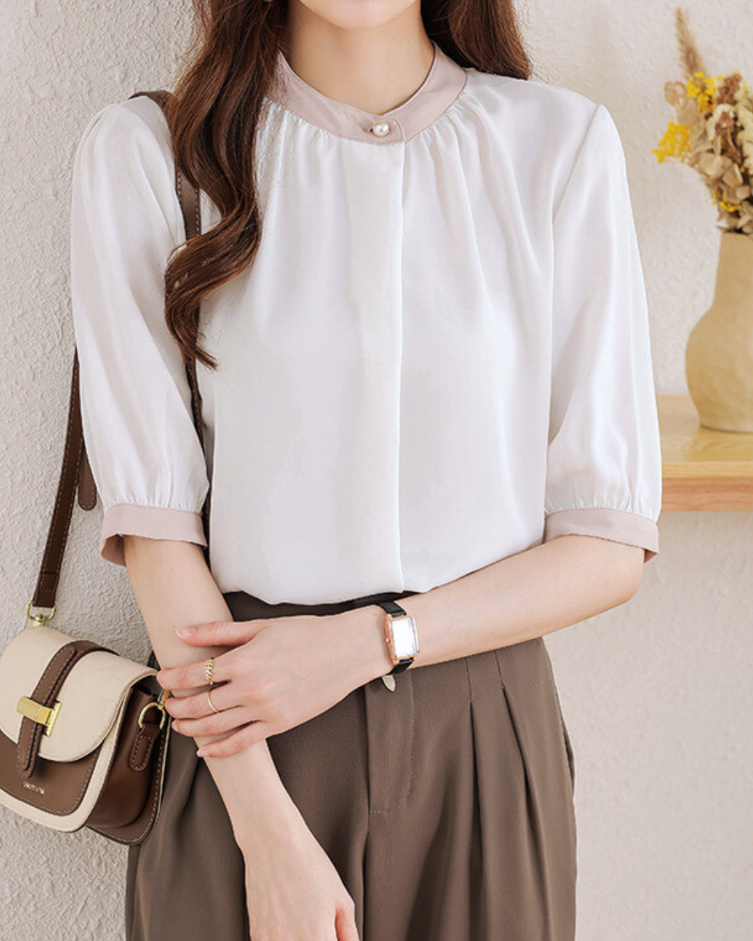 Vera Ease Pearl Trim Blouse