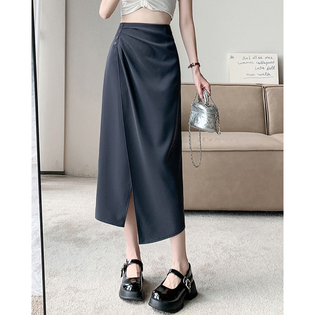 Lena Gathered Curve Midi Skirt