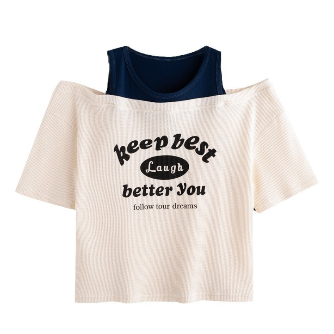 Lara Off-Shoulder Waffle T-Shirt