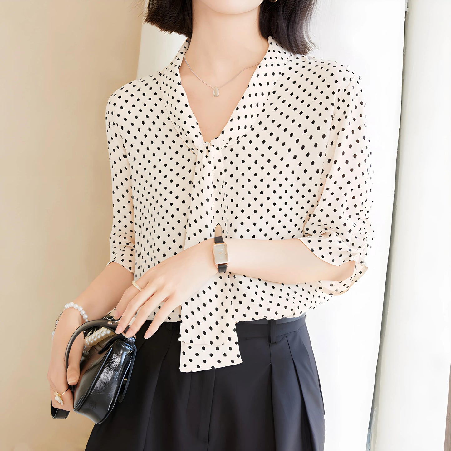 Amelie Dot Soft Tie Blouse
