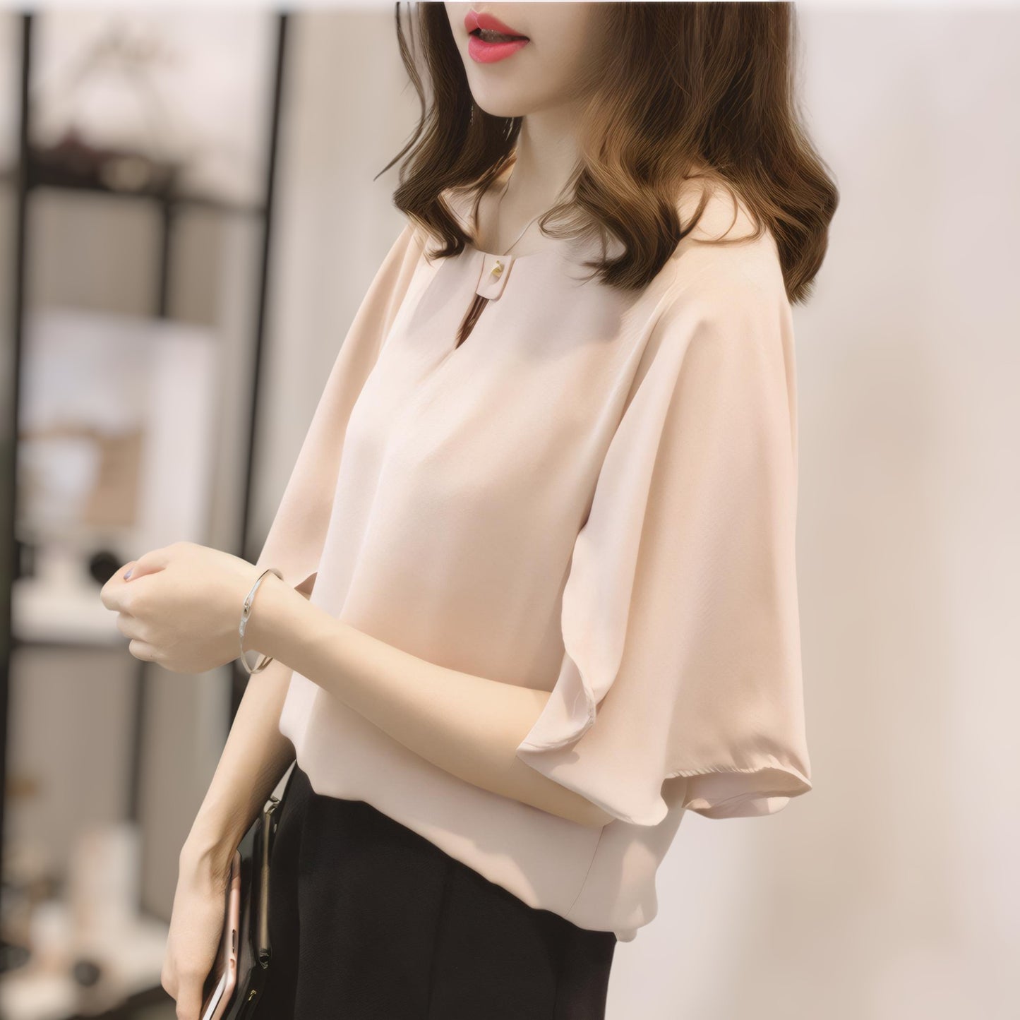 Celeste Ruffle Soft Round Neck Blouse