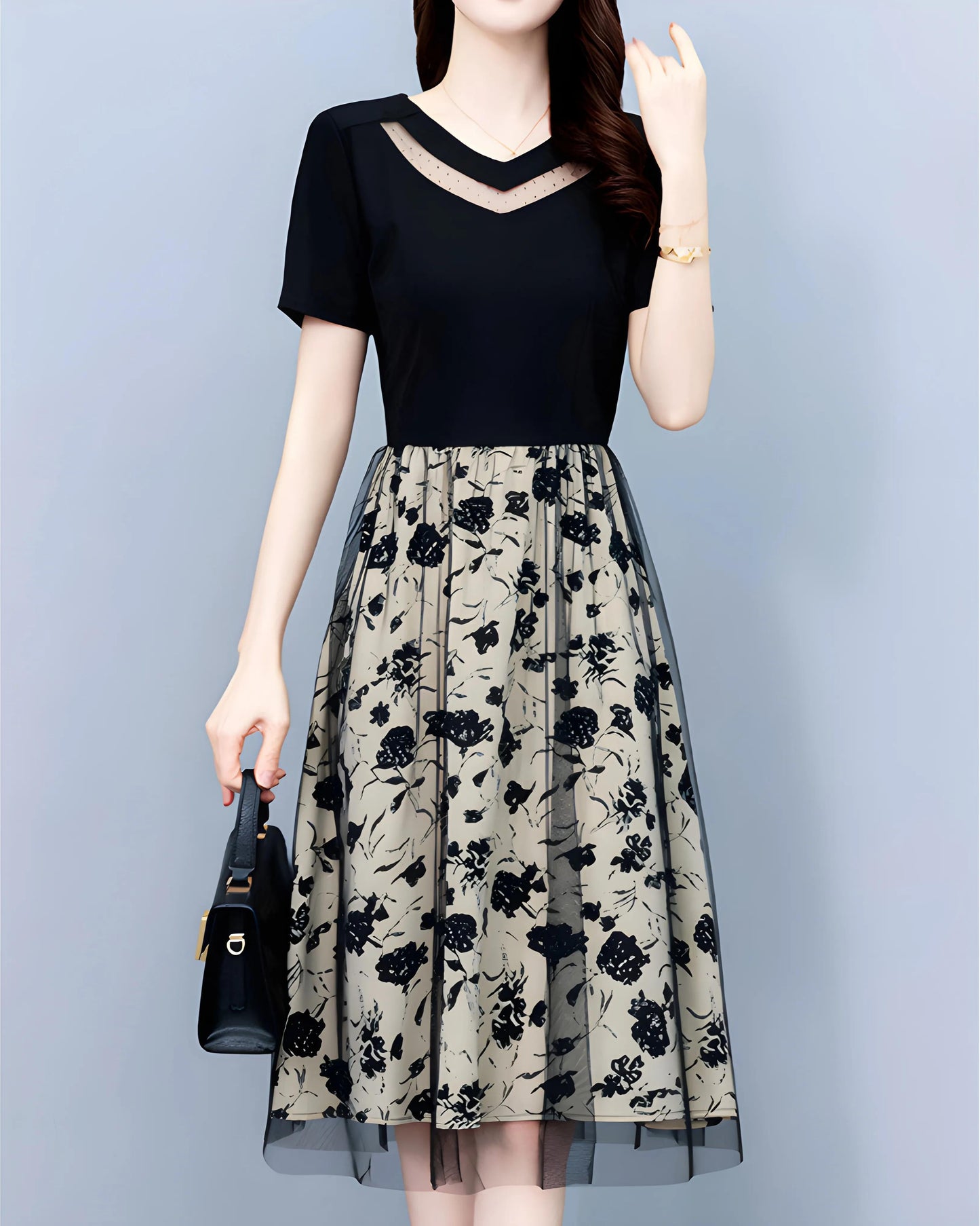 Mara Line Floral Mesh Dress