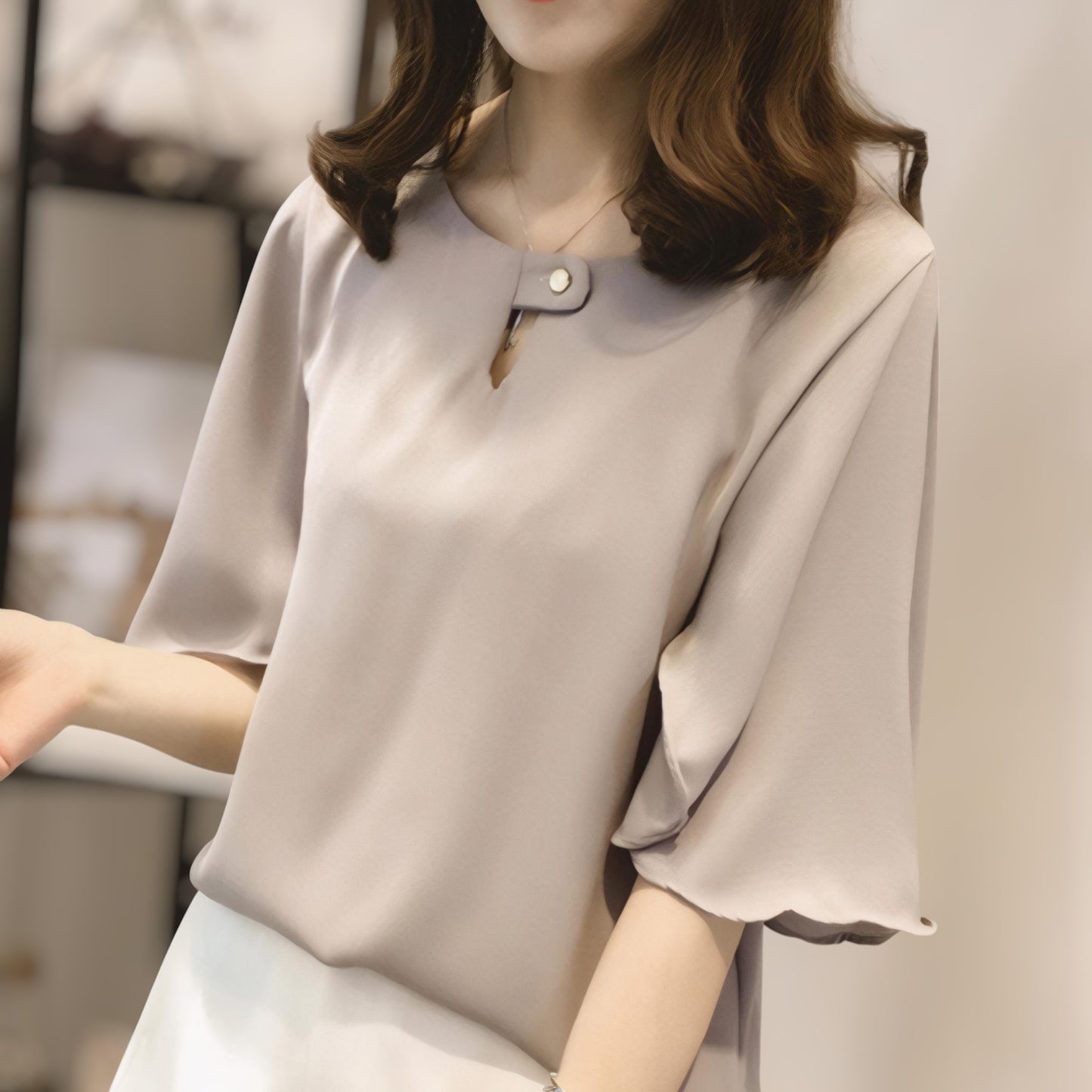 Celeste Ruffle Soft Round Neck Blouse