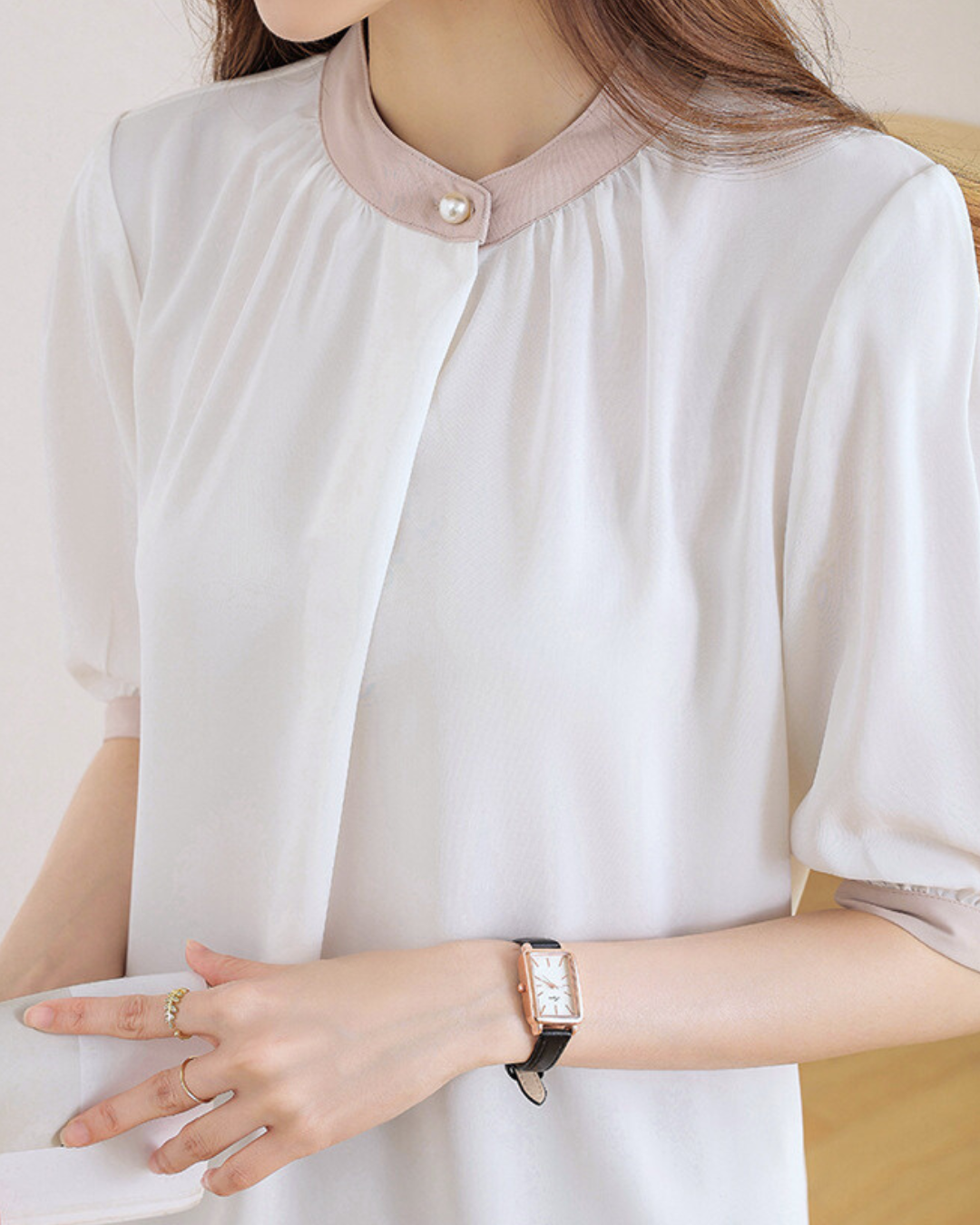 Vera Ease Pearl Trim Blouse