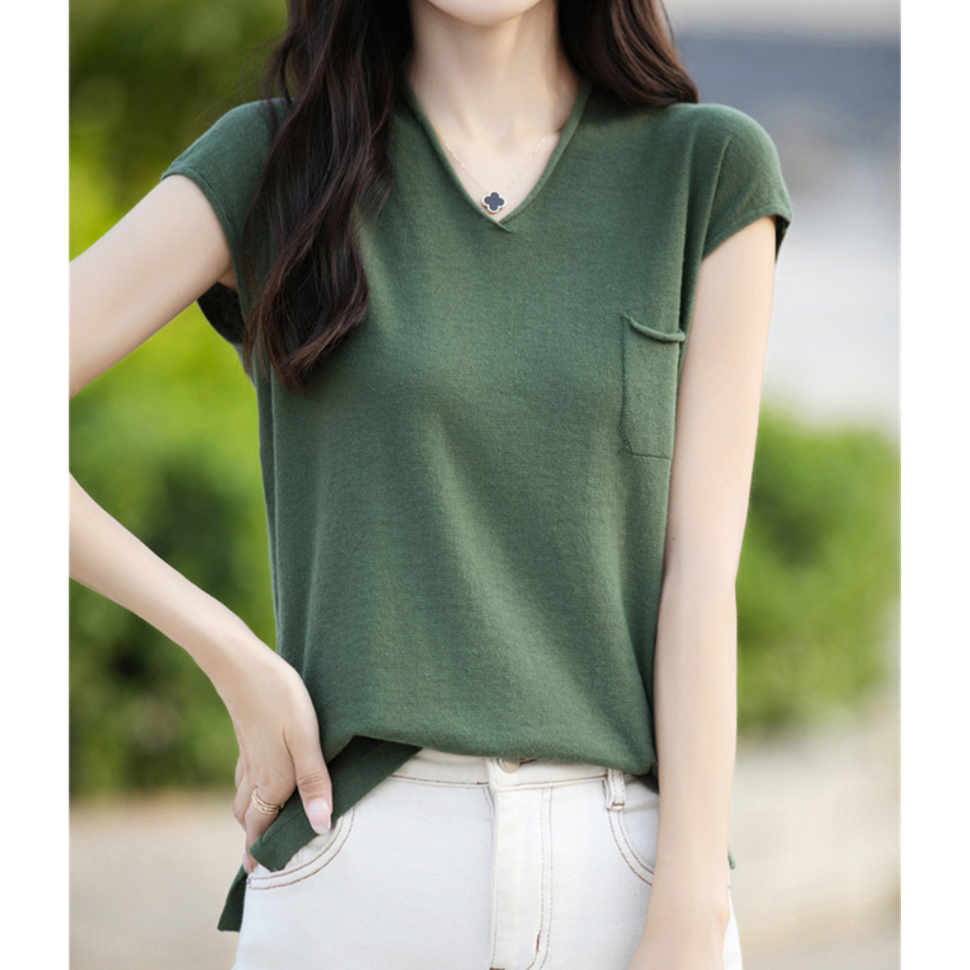 Mira Gentle V-Neck Pocket T-Shirt