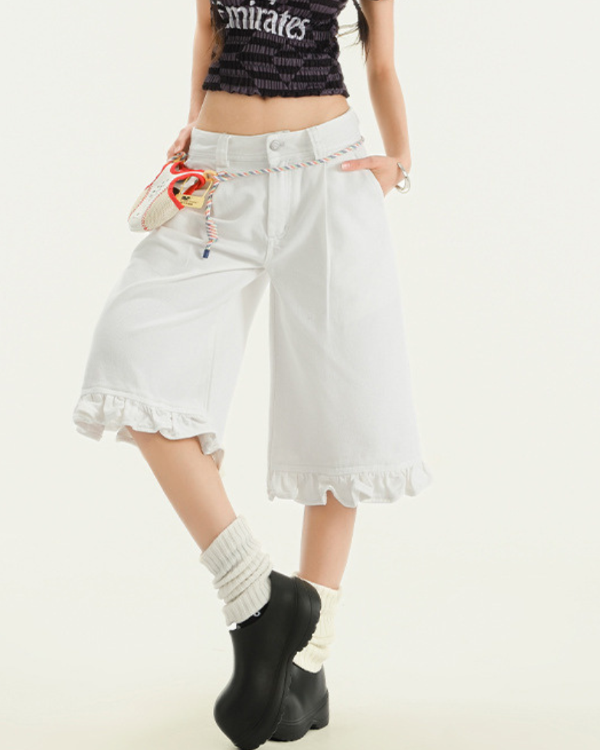Fiora Edge Ruffle Denim Shorts