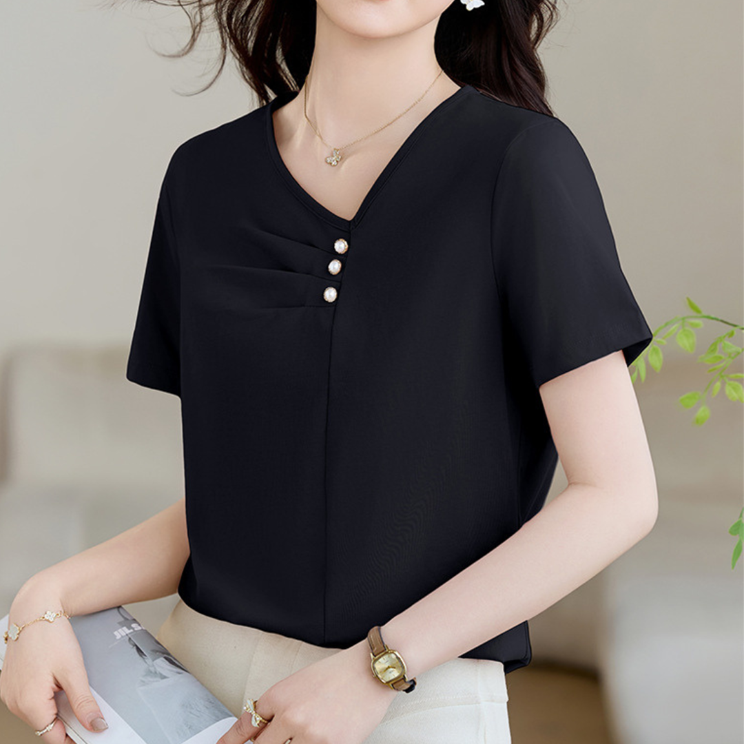 Mila Pleat Button T-Shirt