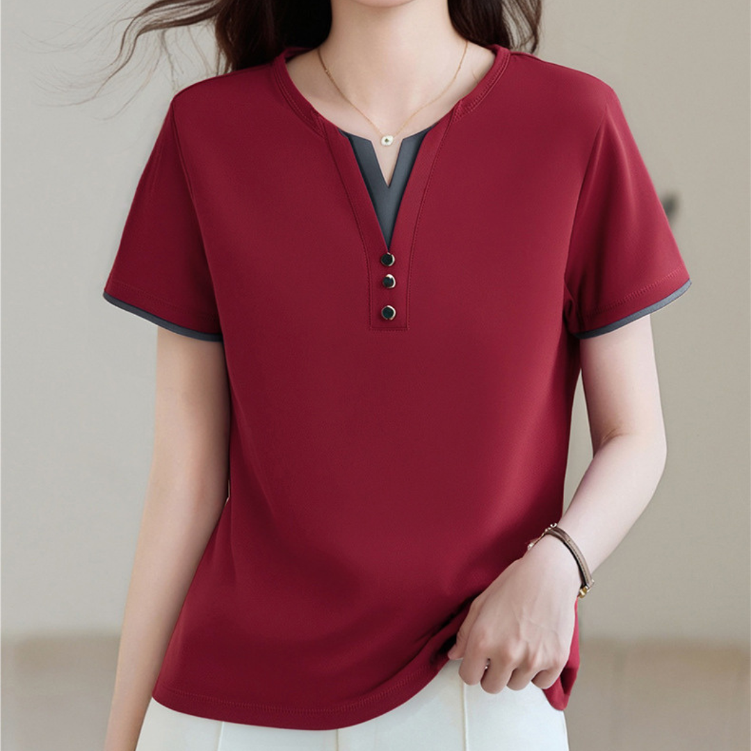 Clara Trim Button Cotton T-Shirt