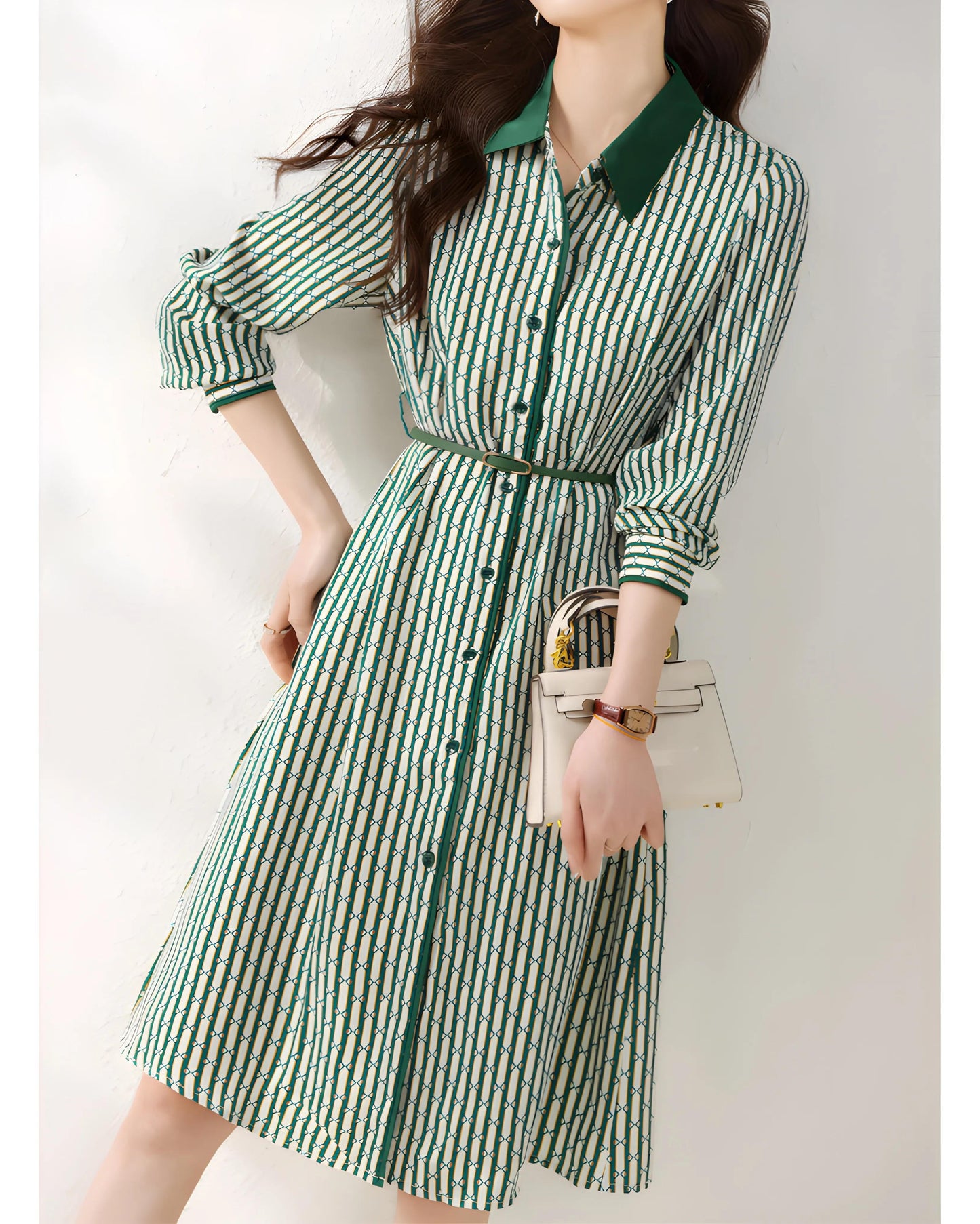 Emerald Link Belted Shirt Dress