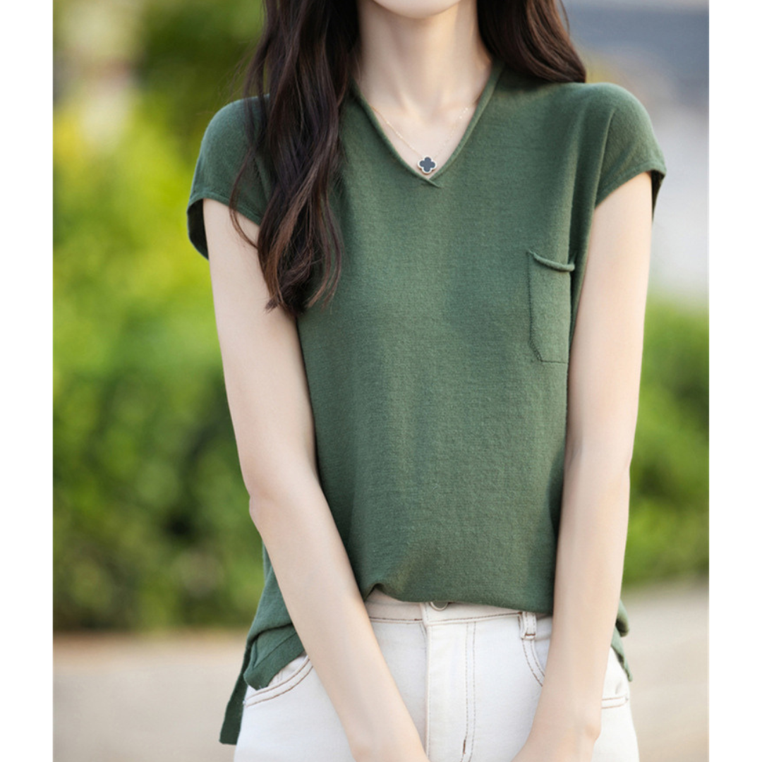 Mira Gentle V-Neck Pocket T-Shirt