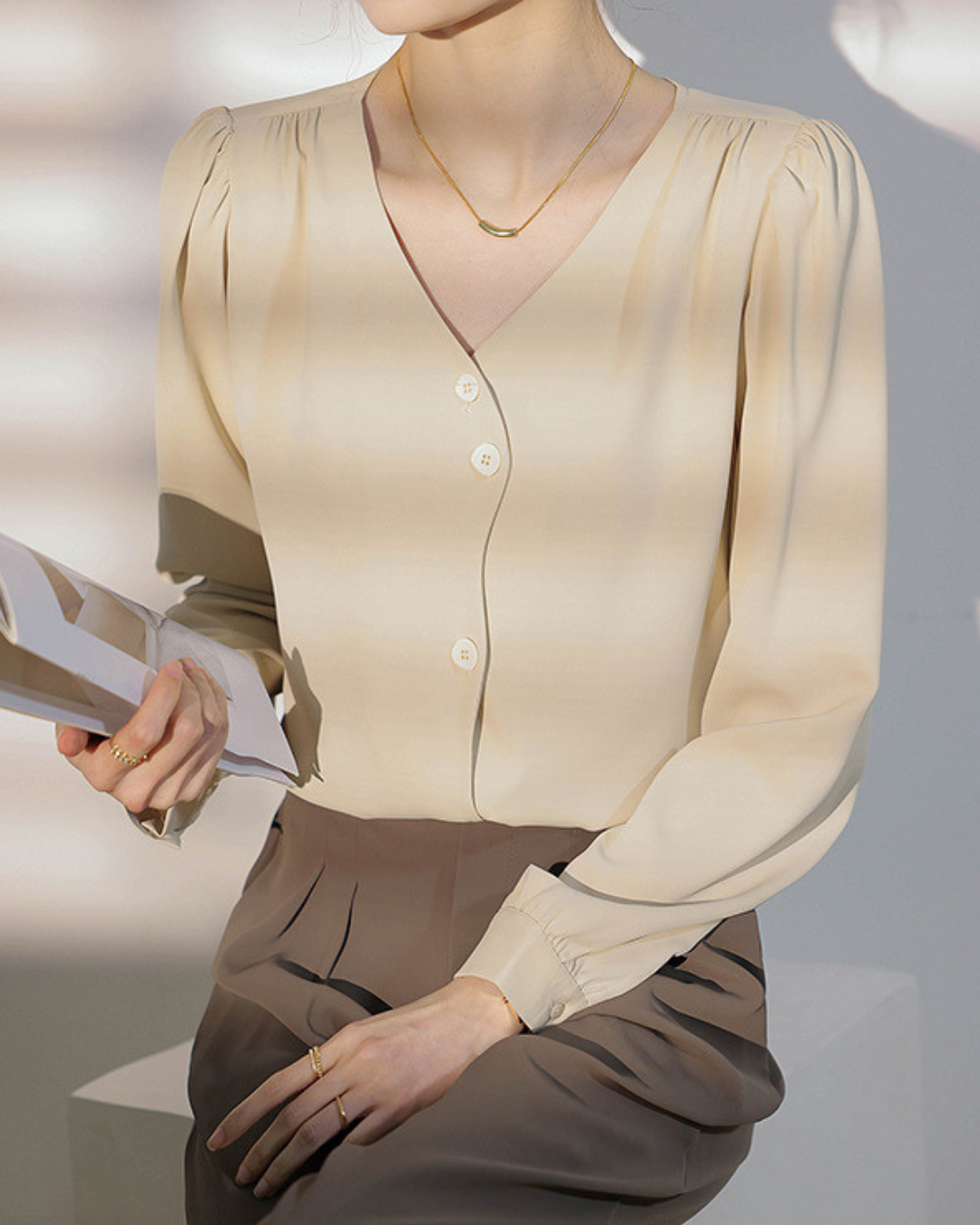 Mira Ease Wave Button Blouse