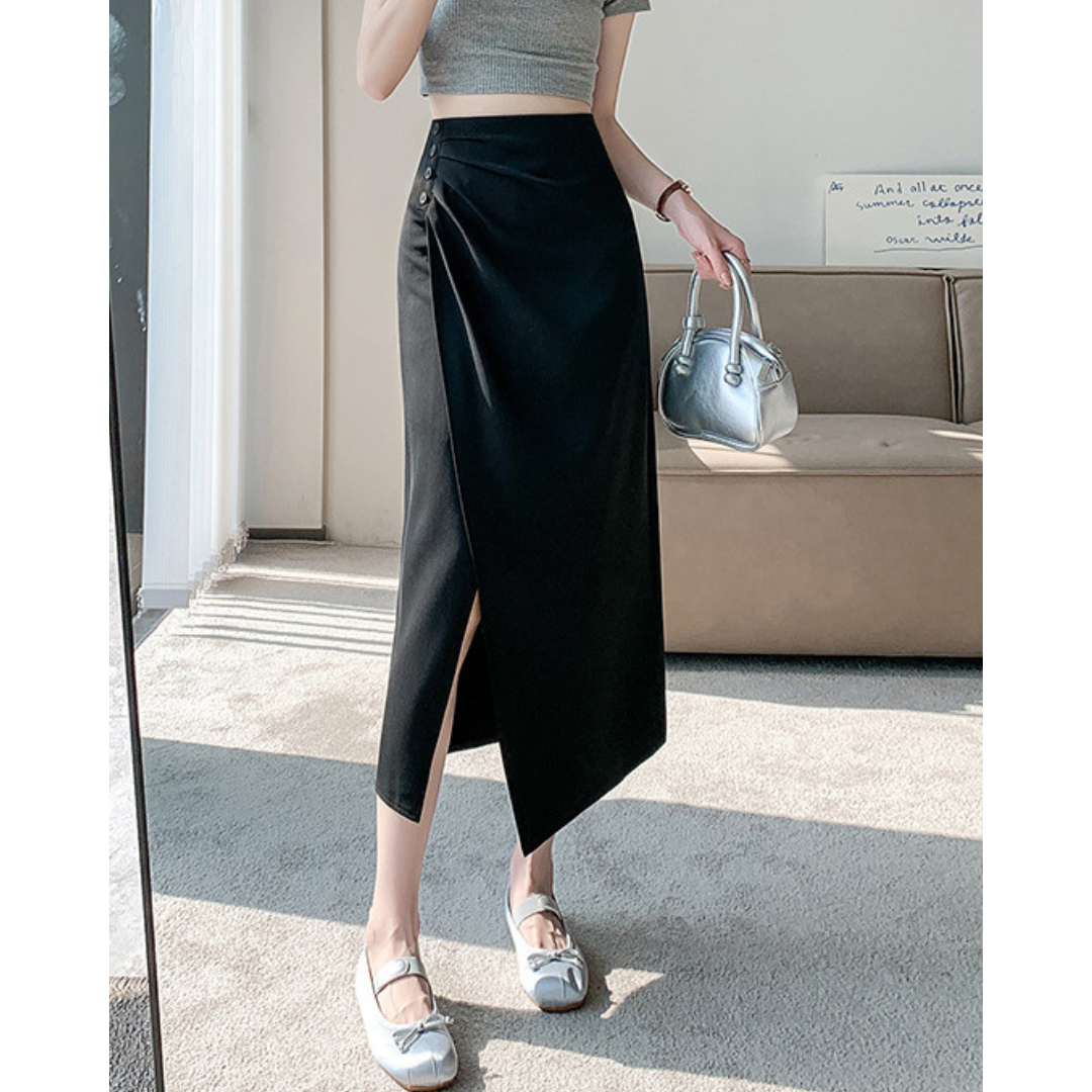 Lena Gathered Curve Midi Skirt
