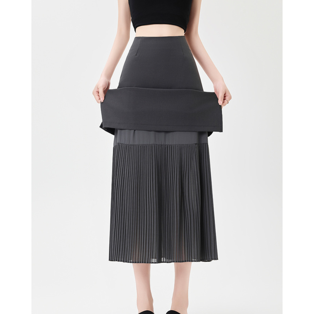 Mina Pleat Layer Midi Skirt