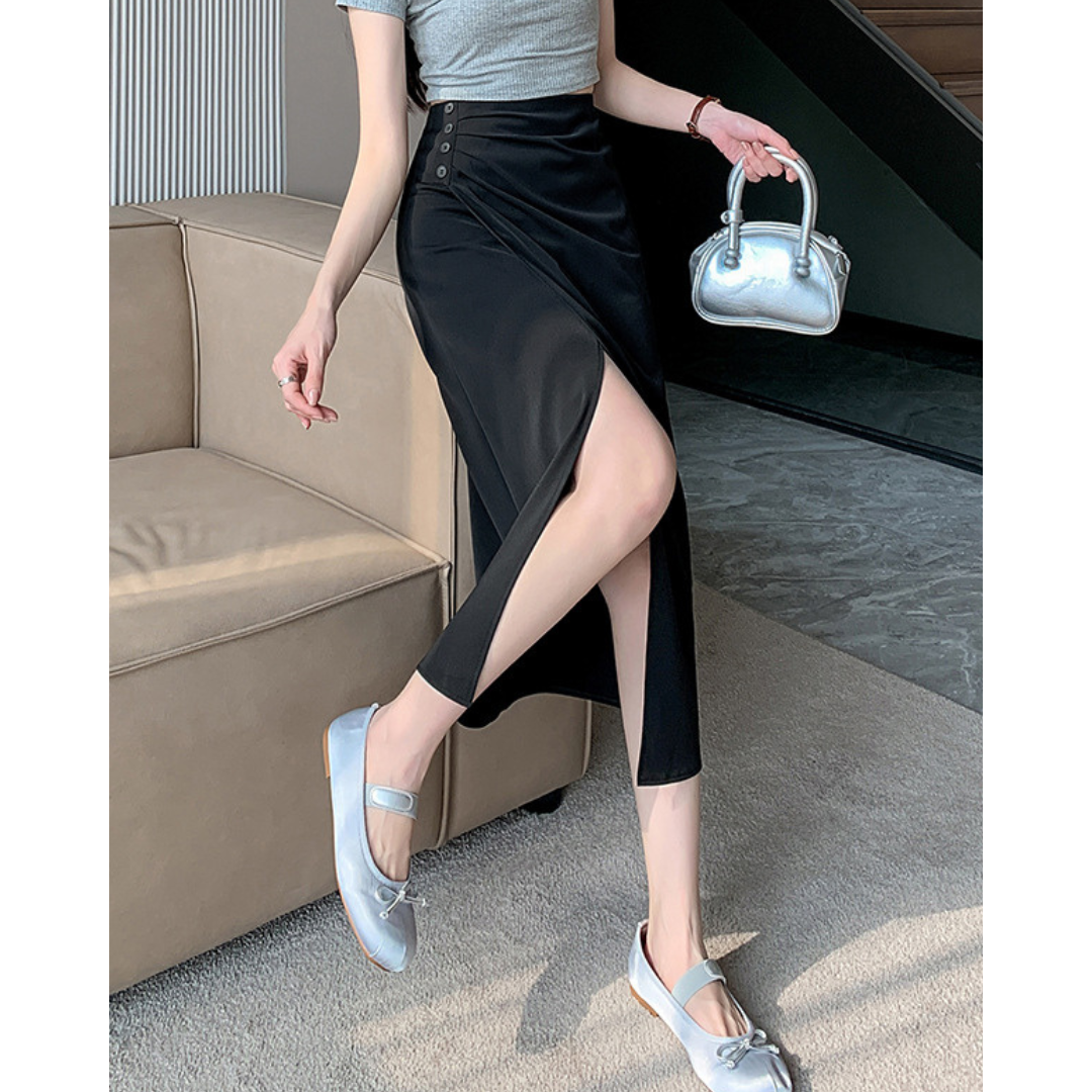 Lena Gathered Curve Midi Skirt