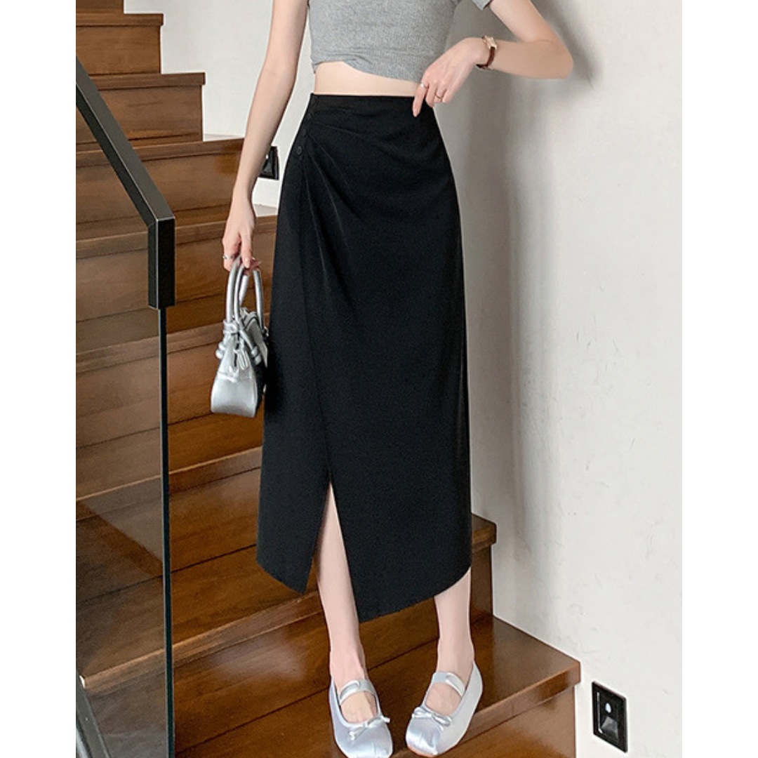 Lena Gathered Curve Midi Skirt