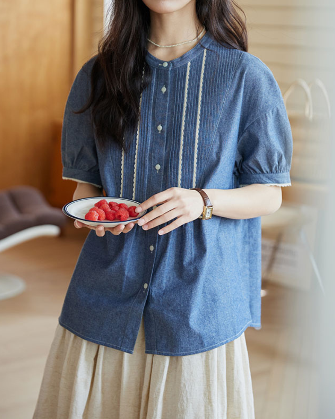 Elva Stitch Panel Denim Blouse