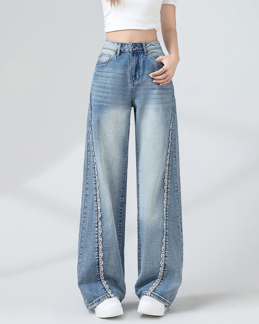 Liora Lace Trim Wide Denim