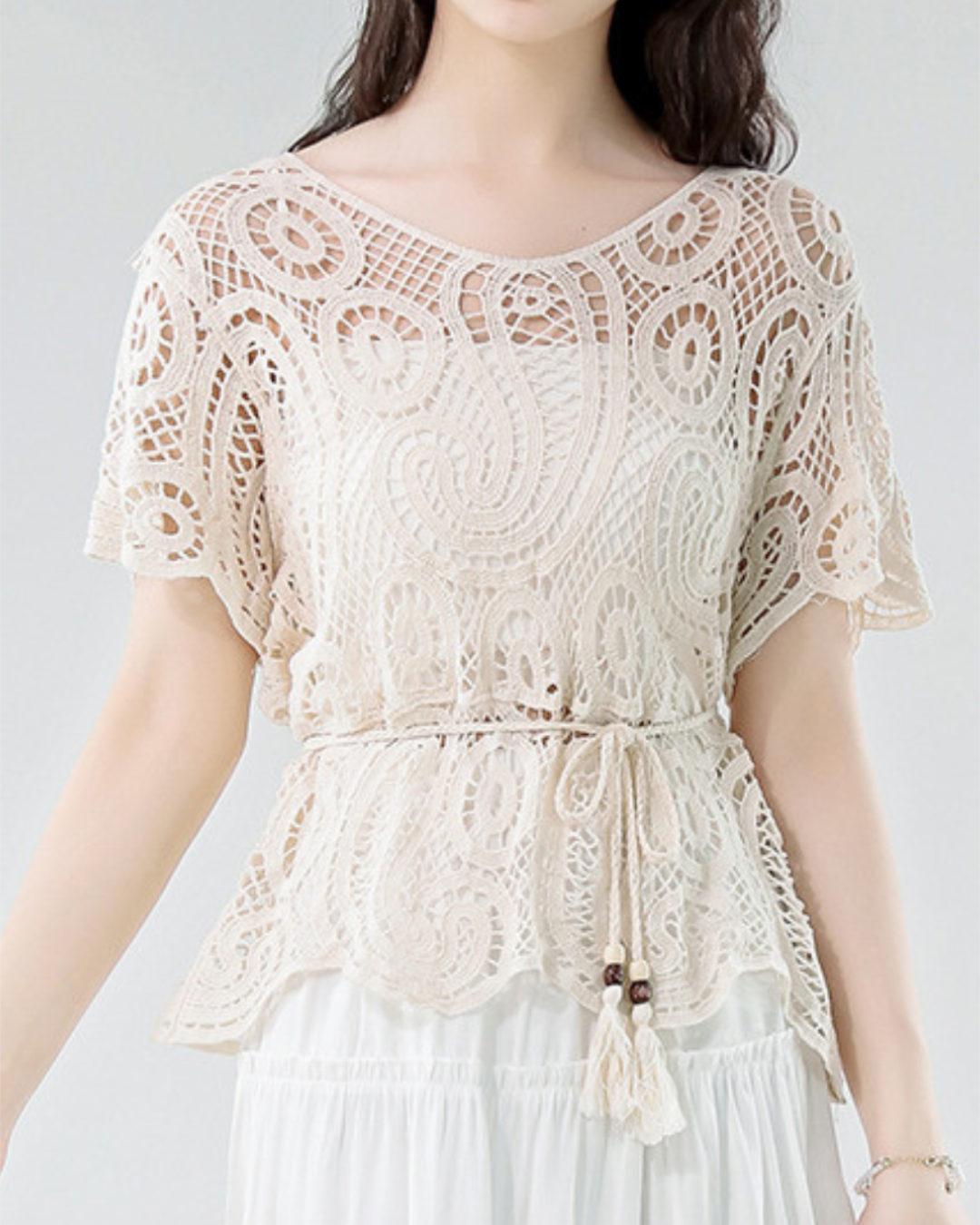 Amira Soft Lace Belted Top