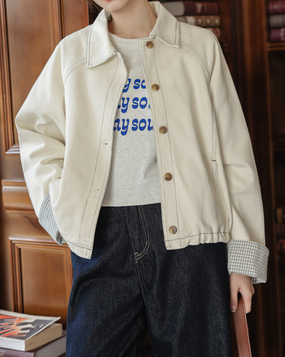 Clara Soft Check Cuff Denim Jacket