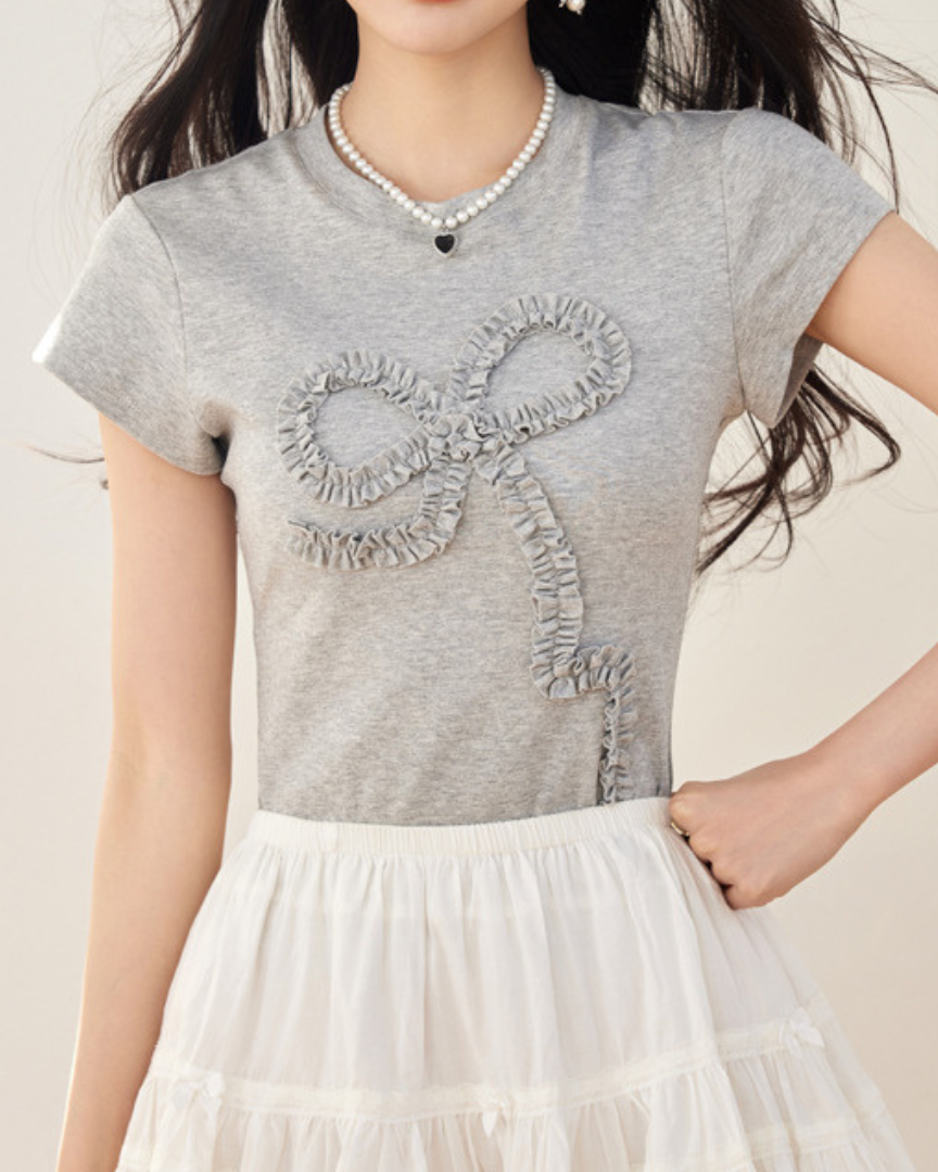 Mira Ribbon Textured Cotton T-Shirt