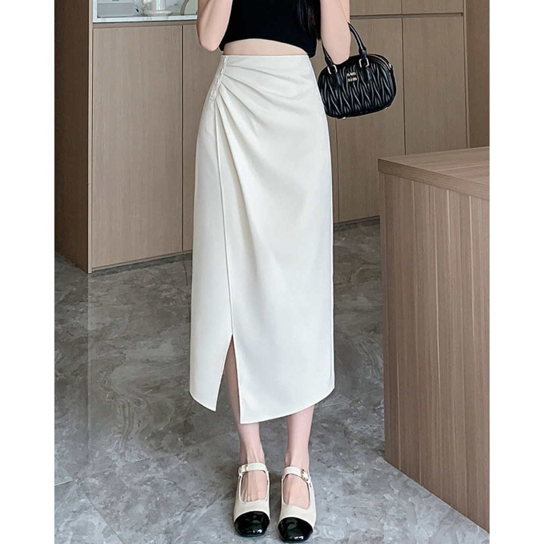 Lena Gathered Curve Midi Skirt