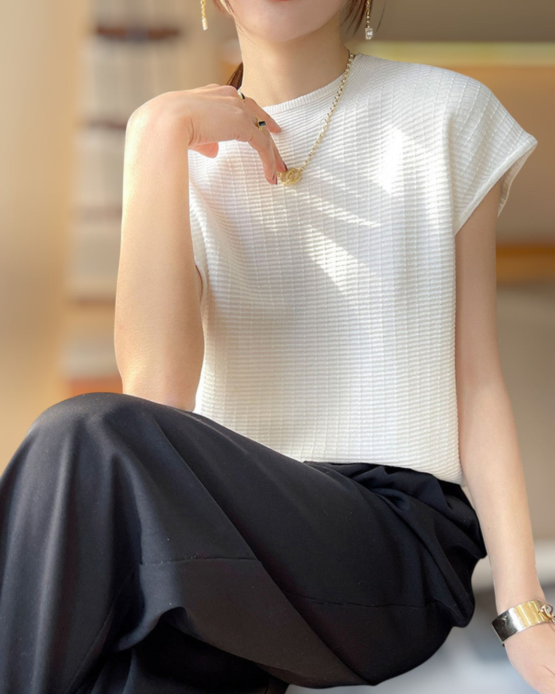 Lena Calm Ribbed Knit Tee