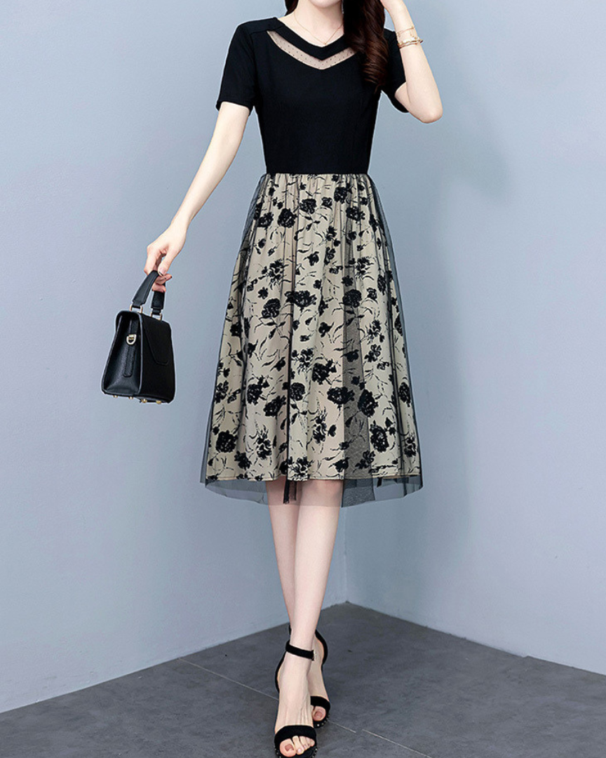Mara Line Floral Mesh Dress