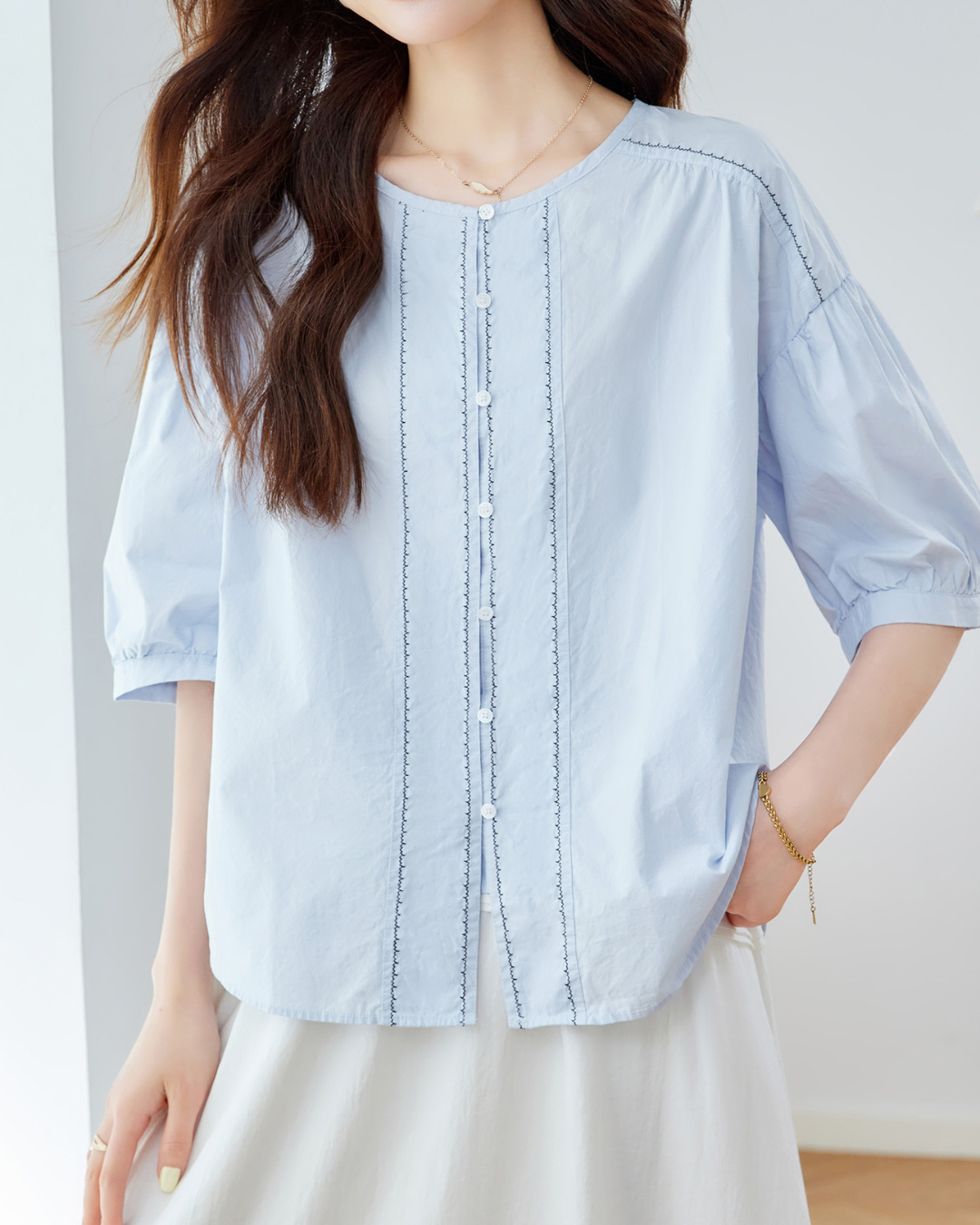 Azure Ease Pintuck Blouse