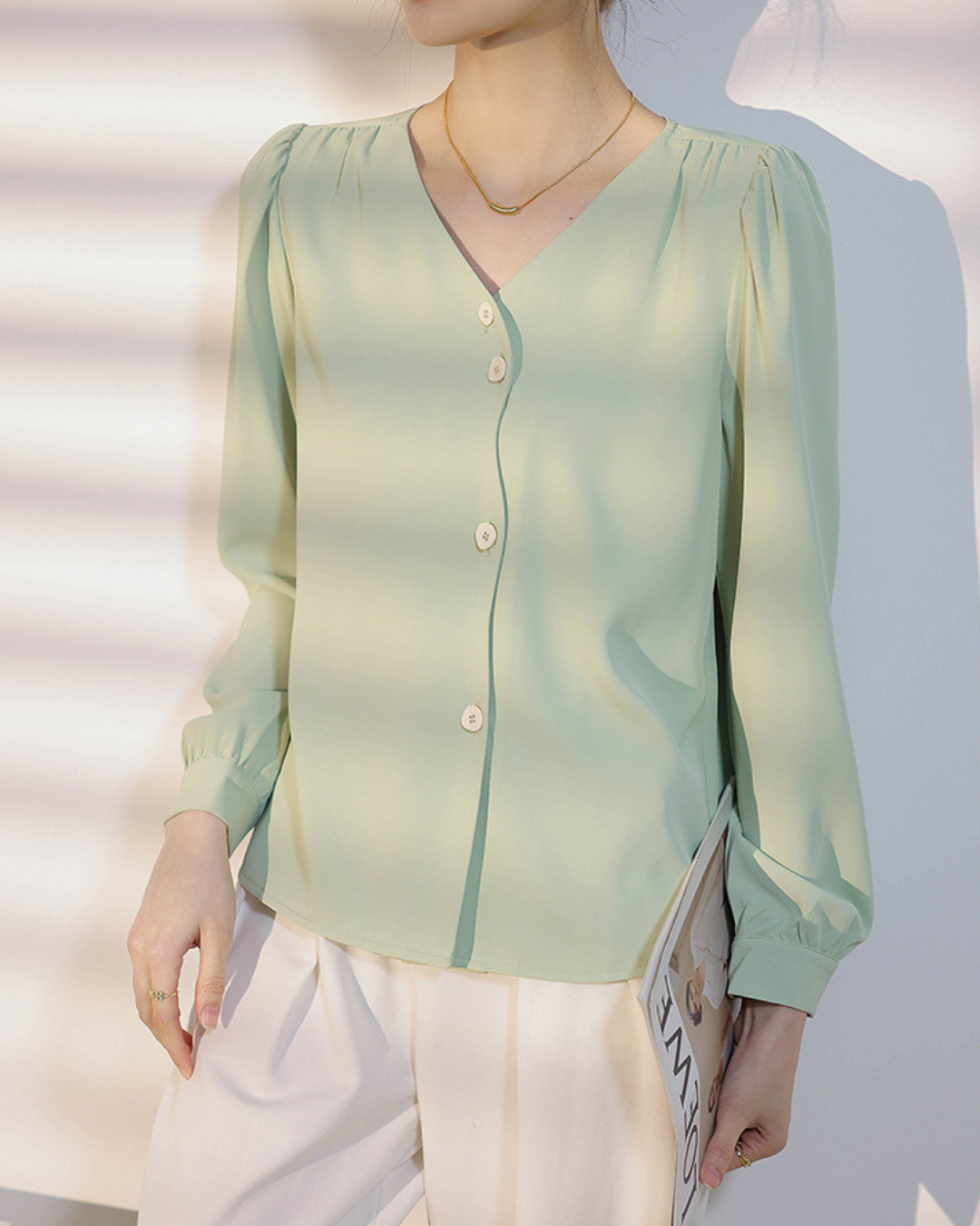 Mira Ease Wave Button Blouse