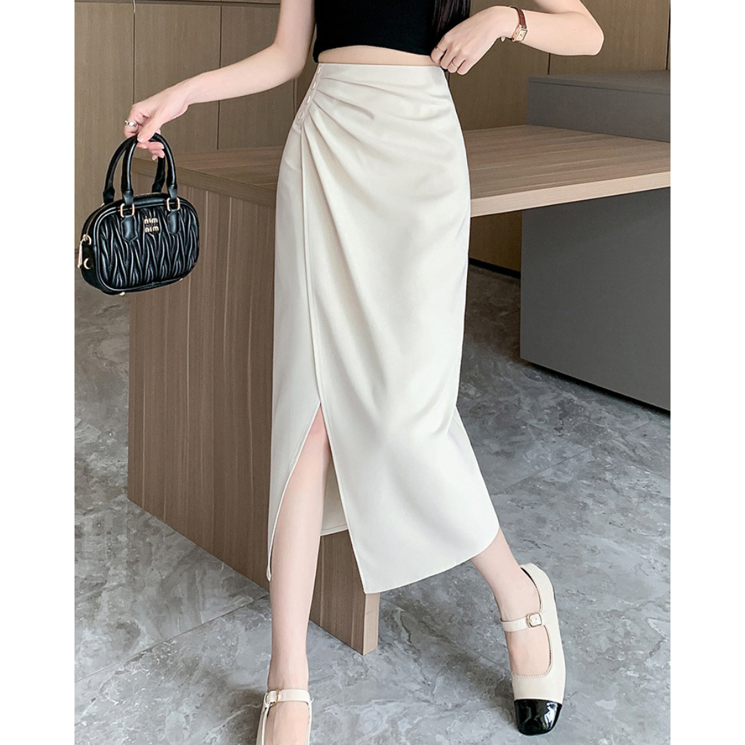 Lena Gathered Curve Midi Skirt