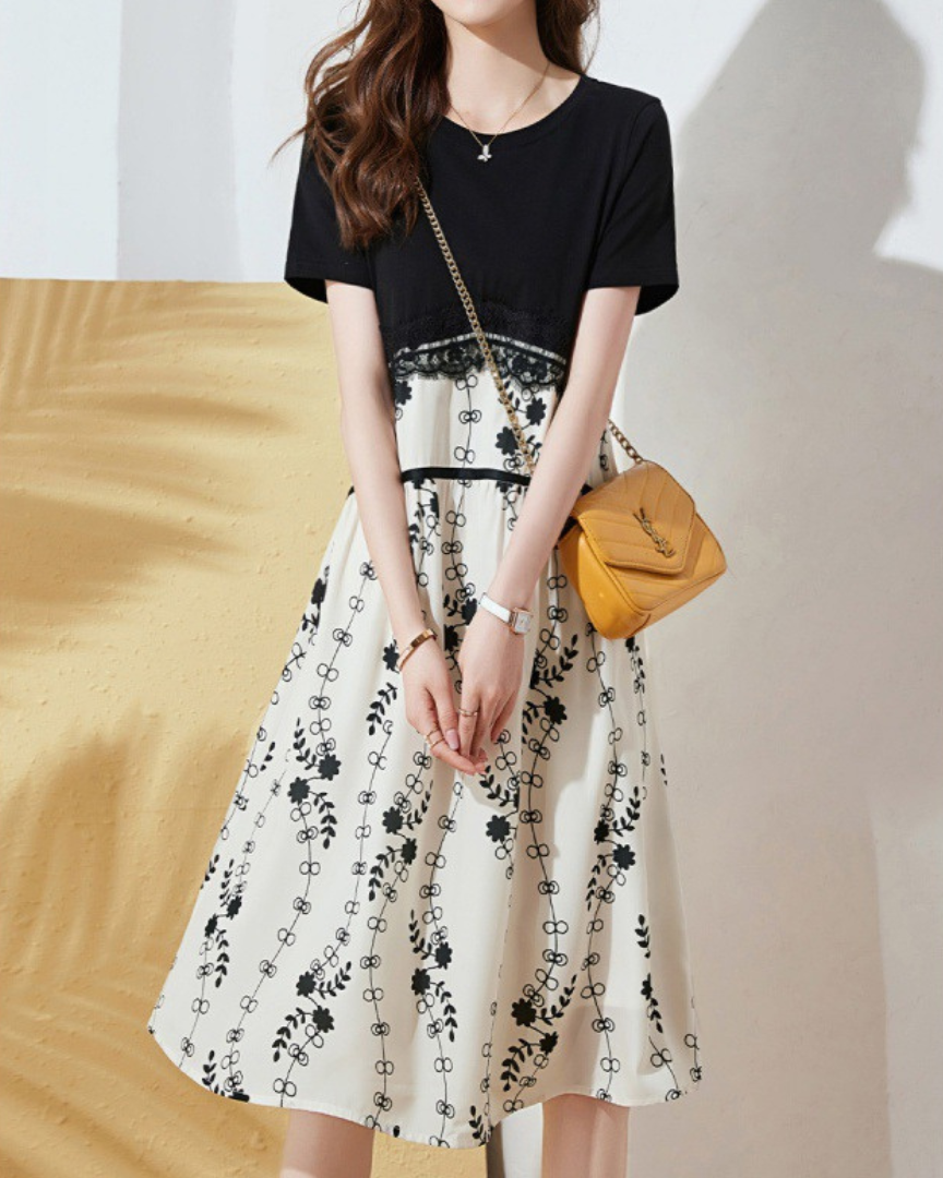 Noir Flora Stitch Midi Dress