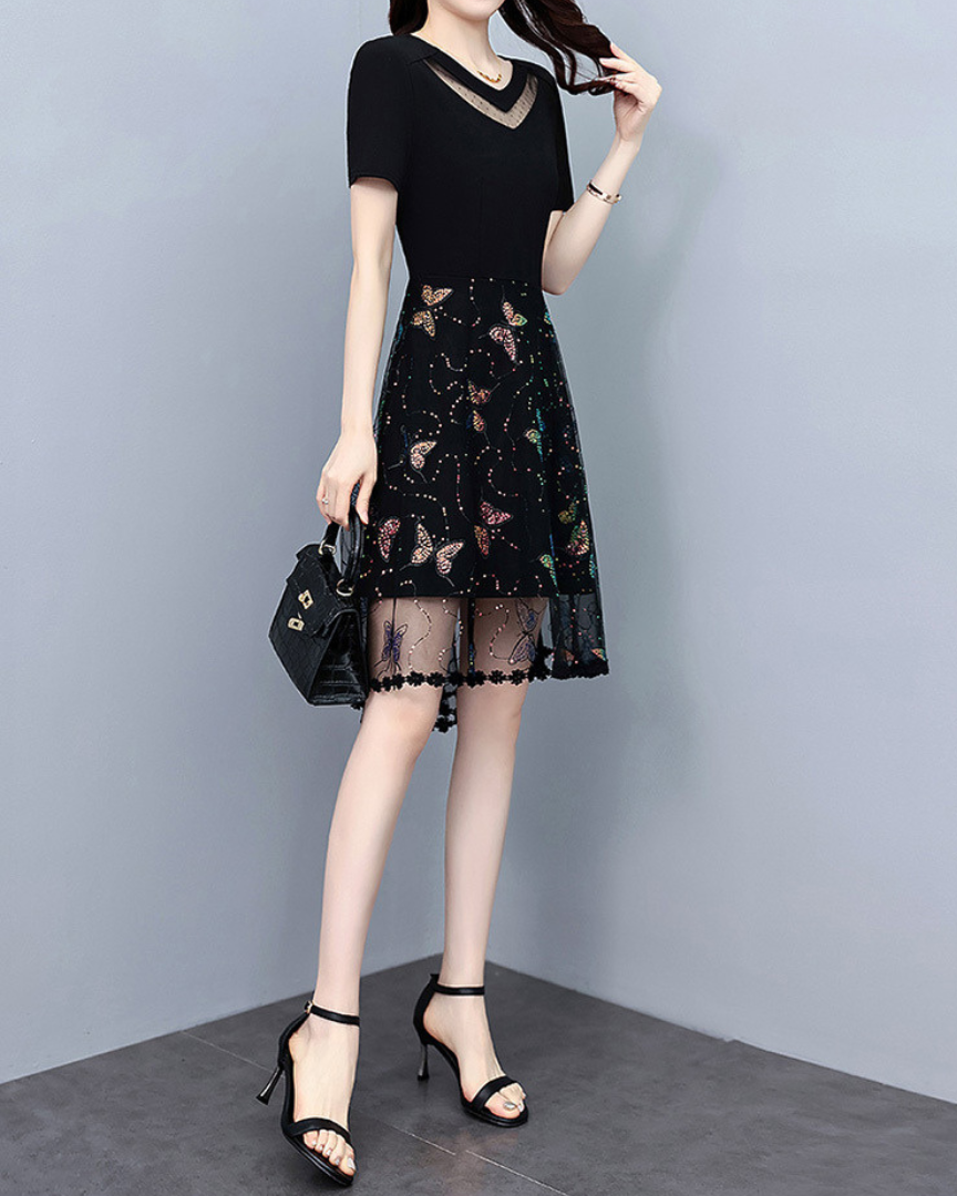 Ivy Bloom Mesh Flare Dress