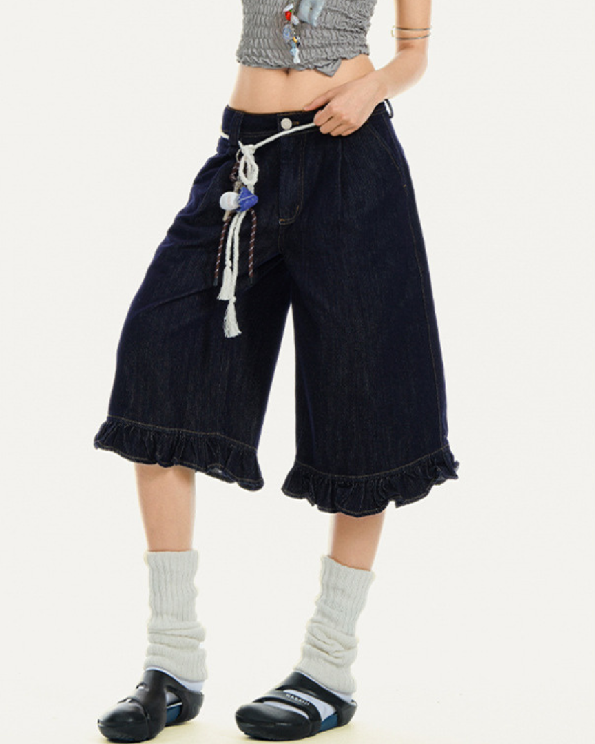 Fiora Edge Ruffle Denim Shorts