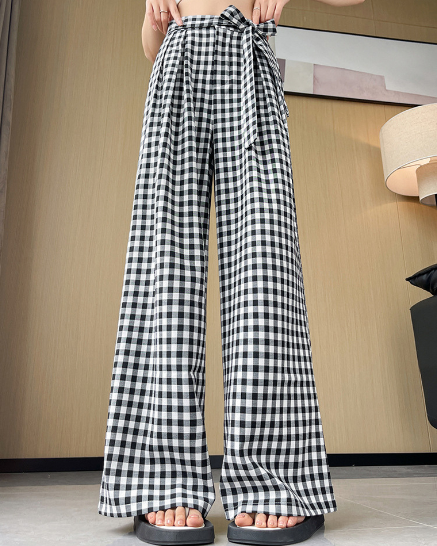Leora Check Tie Wide Pants