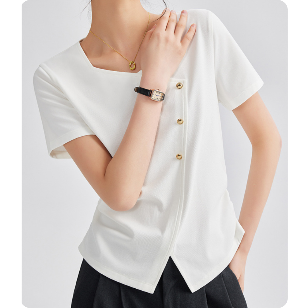 Mira Twist Button Draped T-Shirt