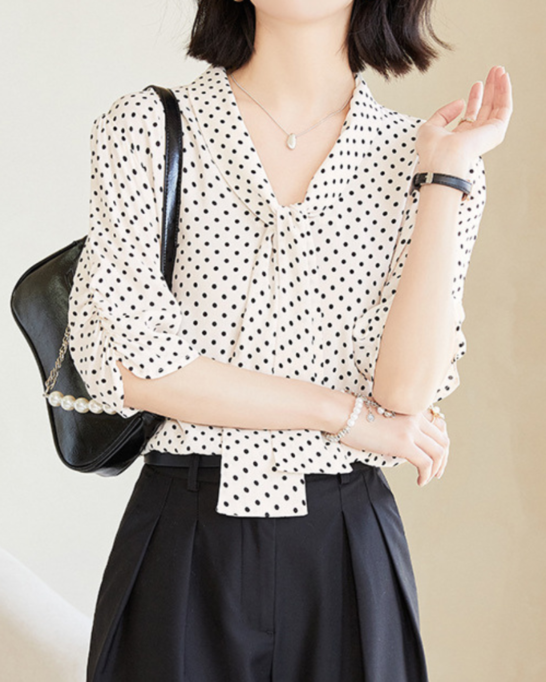 Amelie Dot Soft Tie Blouse