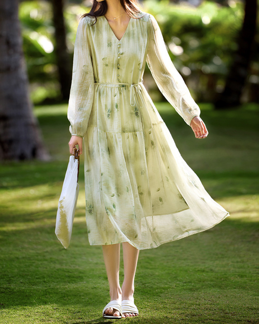 Serene Whisper Pleated Midi Dress
