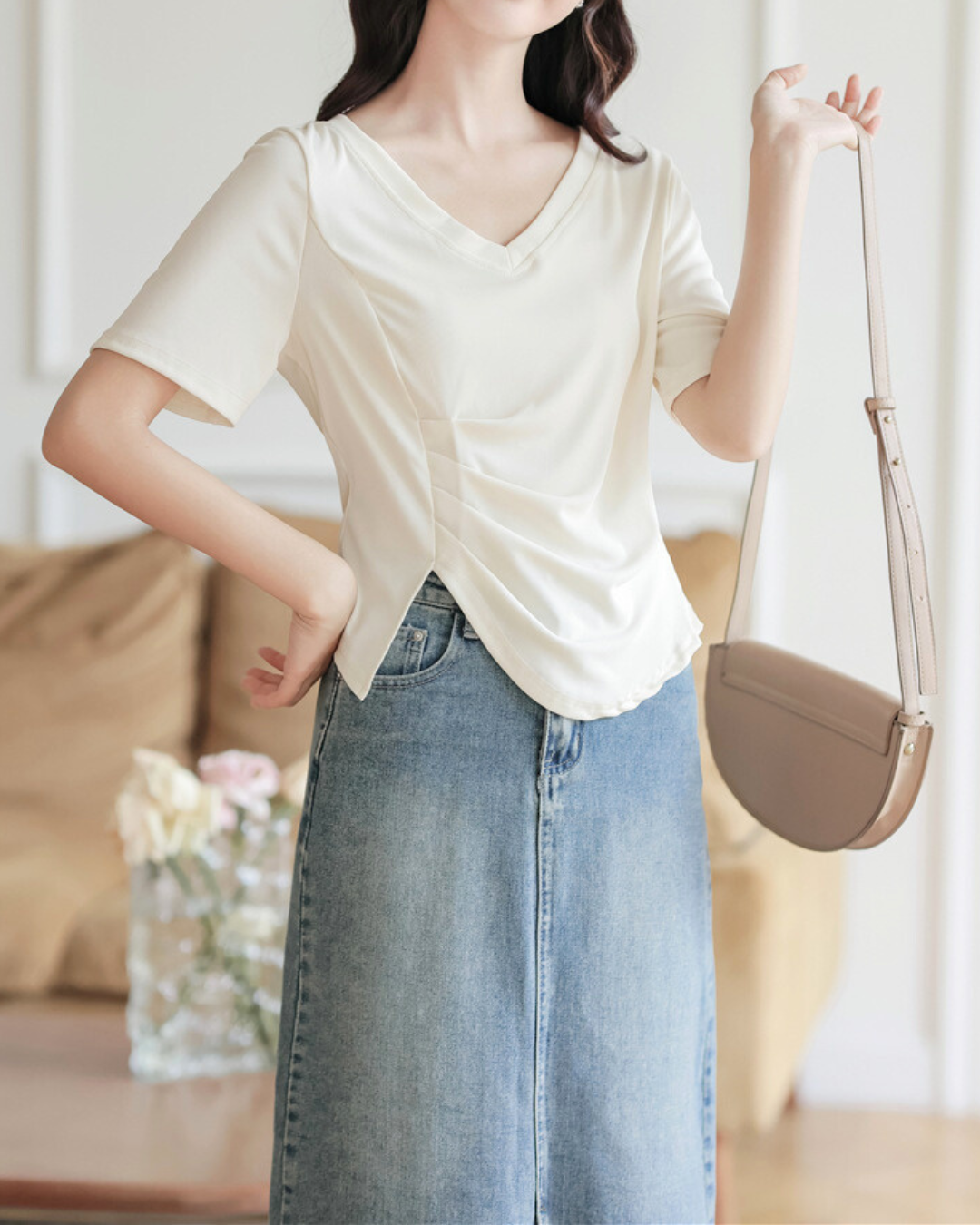 Eline Drape Side Slit T-Shirt